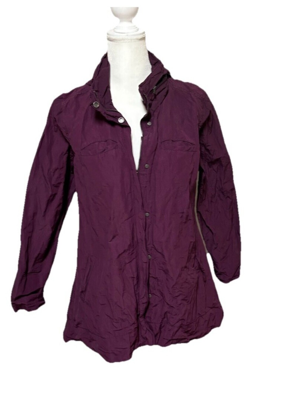 Eileen Fisher Jacket Womens M Plum Organic Cotton Metallic Hooded Full Zip